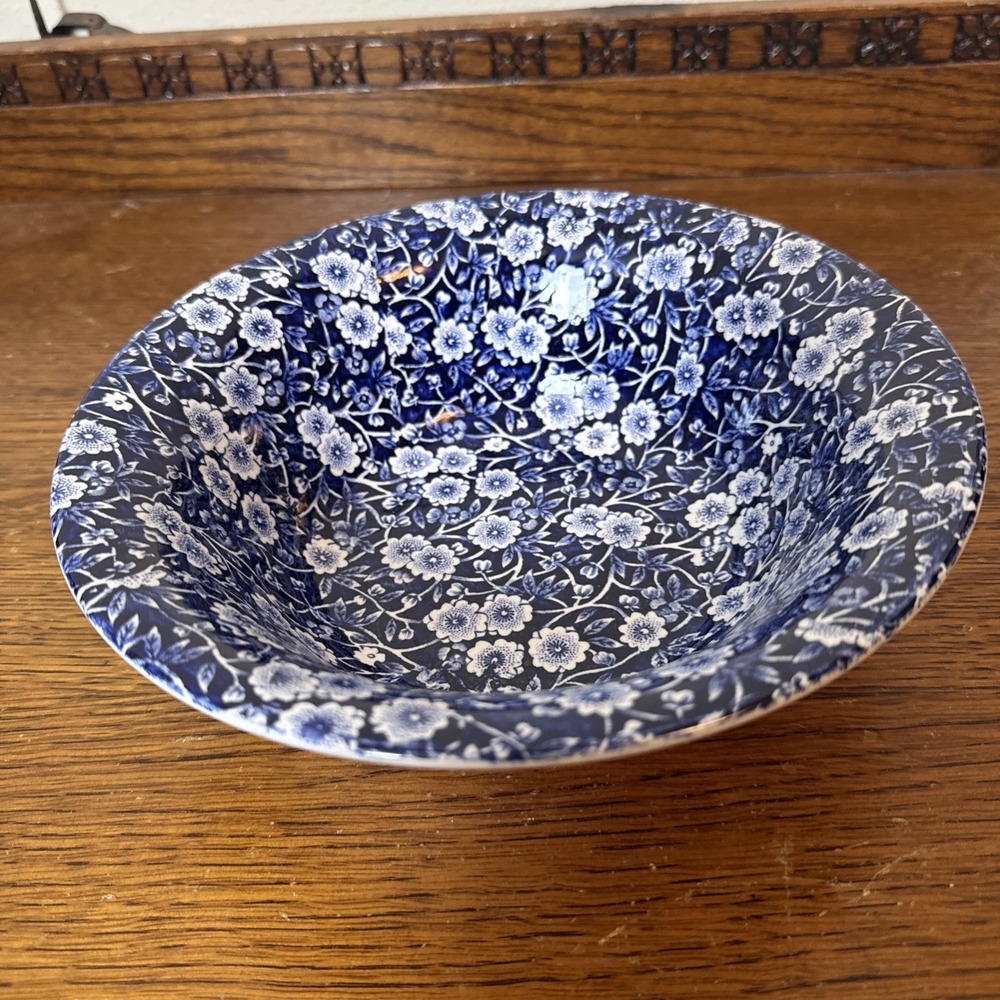Crownford China Co Blue Calico Serving Bowl Vegetable Fruit 2.5"Hx8.3"D Rare